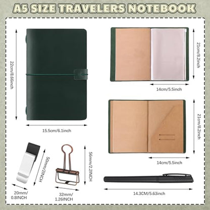 Traveling Refillable Leather Journal Notebook, Green, A5 Size - color: Green, size: A5 Size