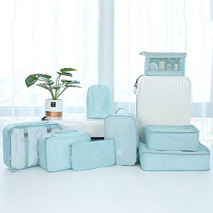 Belsmi 8 Set Packing Cubes with Shoe Bag - Compression Travel Luggage Organizer - color: Style A - Blue