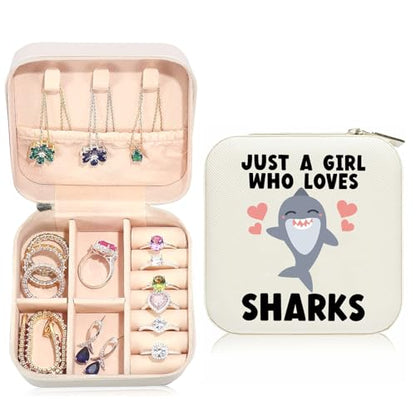 Shark Travel Jewelry Case Small PU Leather Jewelry Box Organizer - color: Shark, size: No Initial