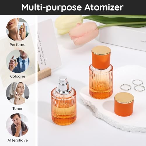 Segbeauty 1oz Perfume Spray Bottle, 30ml Glass Refillable Travel Bottles, 4pcs Empty Atomizer Spray Bottle Cologne Atomizer for Men, Fine Mist Fragrance Bottles for Dispensing Perfume with Tool - color: Gradient Orange, style: 1oz/30ml Set