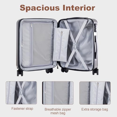 OUZZO Durable Luggage Sets 3 Piece PC Hardshell Lightweight 20/24/28'' - color: grey, size: 3 Piece Set-20"/24"/28"
