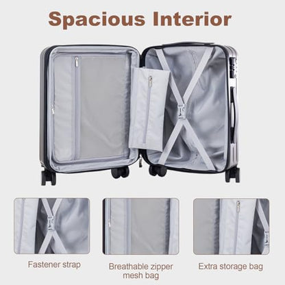 OUZZO Durable Luggage Sets 3 Piece PC Hardshell Lightweight 20/24/28'' - color: grey, size: 3 Piece Set-20"/24"/28"