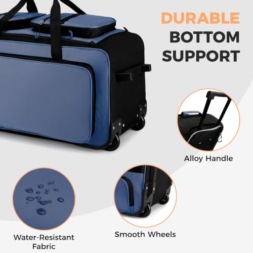 Searock 90L Rolling Duffle Bag with Wheels and Handle - color: Navy