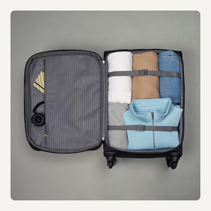 Amazon Basics 23" Medium Checked Softside Luggage Suitcase with Spinner Wheels, Expandable Space, Zippered Pockets, Telescopic Handle, Black - color: Black, size: 23”, style: Medium Checked