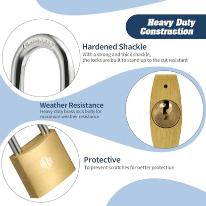 HOX Solid Brass Keyed-Alike Padlock, Hardened Steel Shackle, 30mm, 12-Pack - size: 12Pack