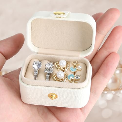 KUKUVR Small Travel Jewelry Ring Stud Earring Box (White) - color: White