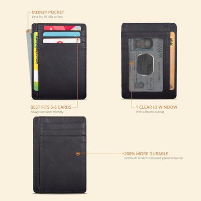 Leather Wallet for Men and Women - Slim RFID Blocking Card Holder Compact - color: Nappa Brown