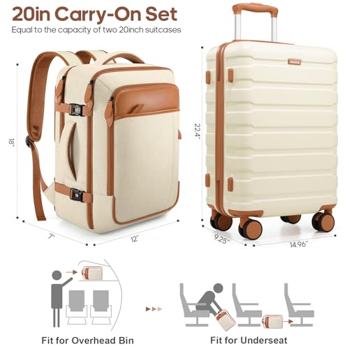 Carry on Luggage, Suitcase Set 3Piece with Backpack YKK zippers - color: Beige