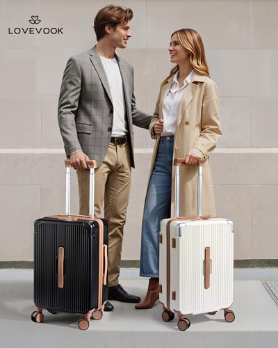 LOVEVOOK Hardside Carry On Luggage 22x14x9 Airline Approved, Small Suitcase - color: Black&Brown