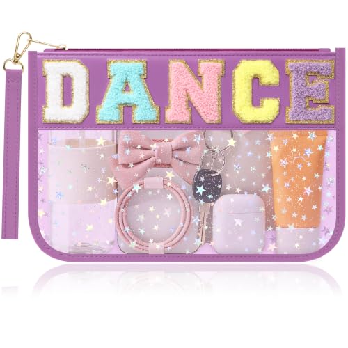 BuyCard Dance Gifts Makeup Bag Wristlet PVC & PU with Chenille Patches - color: Purple Star-Dance