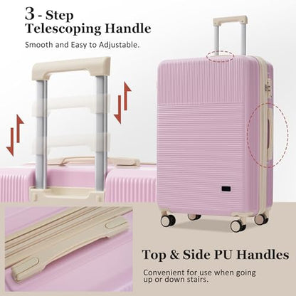 5-Piece Hardside Luggage Set with Half-Opening, Double Spinner Wheels, USB Port, TSA Locks, Lightweight Travel Suitcase, Light Pink - color: Light Pink