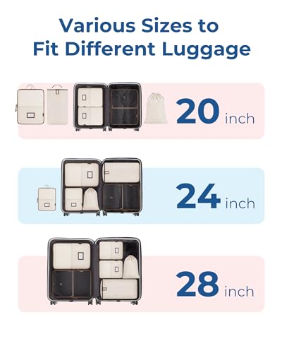 BAGSMART Hanging Packing Cubes for Travel, 6 Set Clear Waterproof Packing Cubes for Suitcases, Storage Organizer for Hanging Closet with Zipper, Handles and Hook Baby Pink
