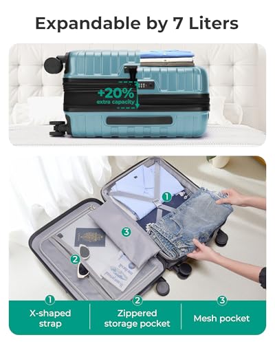 BAGSMART Carry-On Luggage 20" Expandable Spinner 22x14x9,Teal Blue - color: Teal Blue