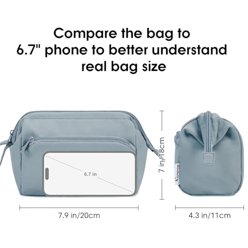 Narwey Travel Makeup Bag Toiletry Bag, Wide Open Cosmetic Bag for Women - color: A-Greyish Blue, size: Small
