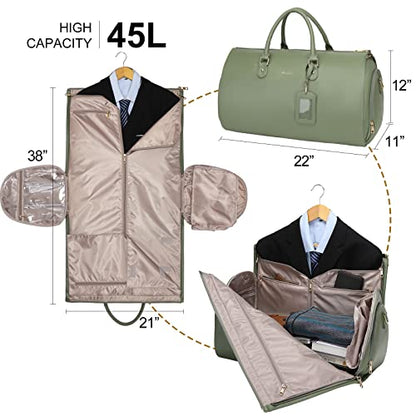 Modoker 2-in-1 PU Leather Garment Duffle Bag with Shoulder Strap, Green - color: Green