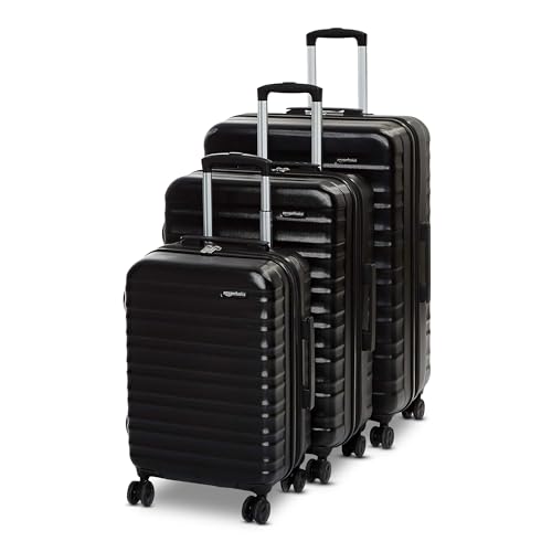Amazon Basics 3-Piece Hardshell Luggage Set (21", 26", 30"), Scratch-Resistant Expandable Suitcases with Multi-directional Wheels and Telescoping Handle, Black - color: Black, size: 3-Piece Set