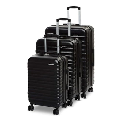 Amazon Basics 3-Piece Hardshell Luggage Set (21", 26", 30"), Scratch-Resistant Expandable Suitcases with Multi-directional Wheels and Telescoping Handle, Black - color: Black, size: 3-Piece Set