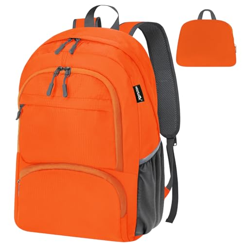 HOLYLUCK 20L lightweight packable Hiking Daypack Foldable Backpack for Men Women Small Travel Outdoor Foldable Shoulder Bag - color: Orange