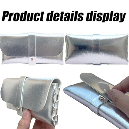 Faux Leather Glasses Pouch, Portable Bag for Sunglasses travel glasses bag - color: Silvery