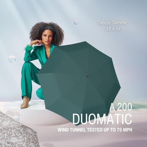 Knirps A.200 Medium Duomatic Windproof Umbrella for Adults – Automatic Open Close 38.5" Canopy, Travel Case Included - color: Teal