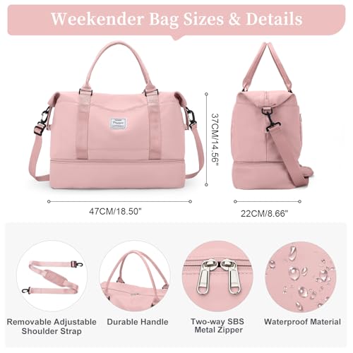 Travel Duffel Bag,Overnight Weekender Bags for Women with Wet Pocket - color: A-Pink, size: Large