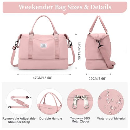 Travel Duffel Bag,Overnight Weekender Bags for Women with Wet Pocket - color: A-Pink, size: Large