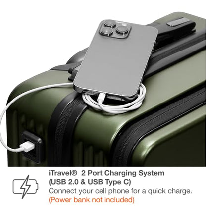 Traveler's Choice Mykel Dual Opening Polycarbonate Hardside Suitcase with Sleeve and Ergonomic Handle - color: Green
