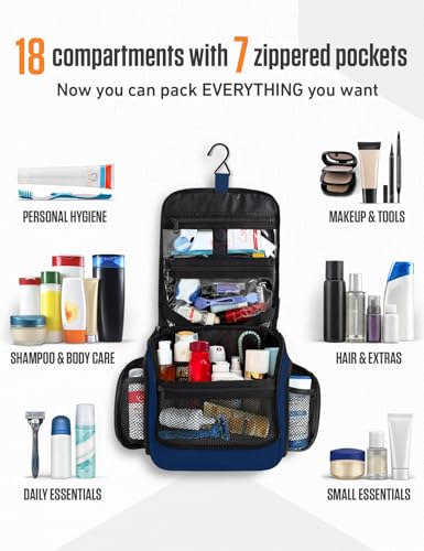VENTURE 4TH Hanging Travel Toiletry Bag, 18 Compartments - Navy Blue - color: Navy