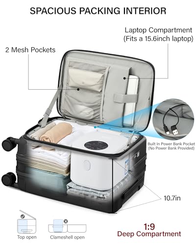 Hanke 20 Inch Expandable Carry On Luggage 22x14x9 Airline Approved - color: Jet Black, size: Expandable 20 Inch