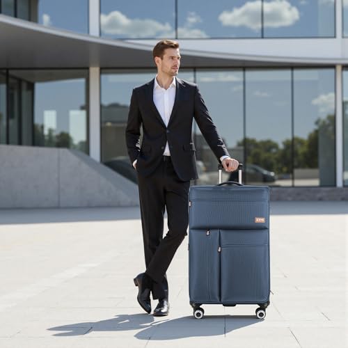 26" Softside Luggage,w/TSA LOCK,Expandable - color: Navy, size: Checked-Medium 26-Inch