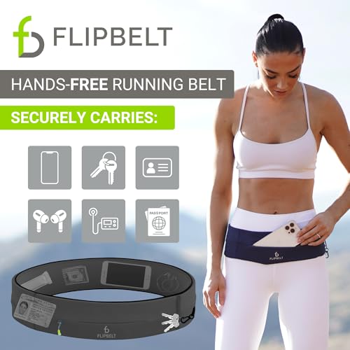 FlipBelt 지퍼 러닝 벨트, 피트니스 및 러닝용 허리 팩, 미국 회사 - color: 탄소., size: S