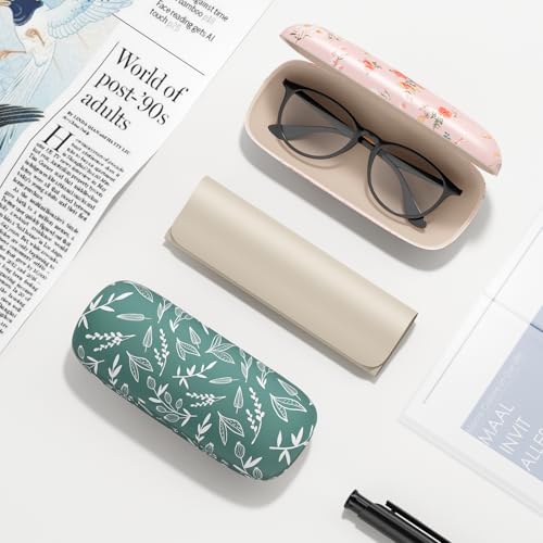 Eyeglasses Case, Hard Shell Protective Case for Glasses, Unisex for Women Men - color: 3 Pack-watercolor Flowers