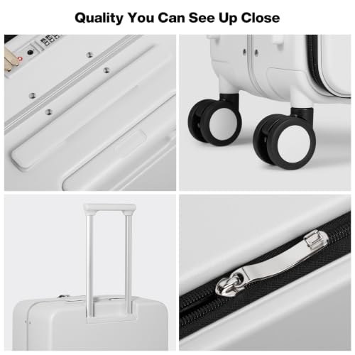 mixi 24 Inch Checked Luggage PC Hard Shell Suitcase Top Opening Aluminum Frame Travel Suitcases with Wheels, Smoke White - color: Smoke White, size: 24 inch