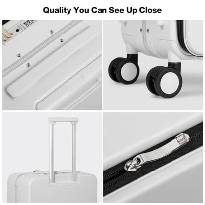 mixi 24 Inch Checked Luggage PC Hard Shell Suitcase Top Opening Aluminum Frame Travel Suitcases with Wheels, Smoke White - color: Smoke White, size: 24 inch