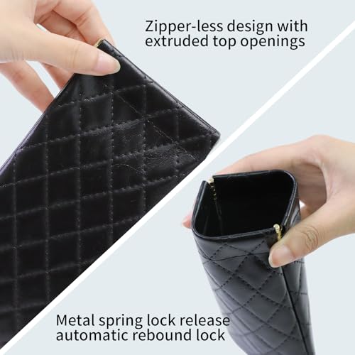Double Eyeglass Case Soft Dual Glasses Case for Women Men Travel Squeeze Top Sunglasses Cases Eyeglasses Pouch - color: Black+brown Diamond
