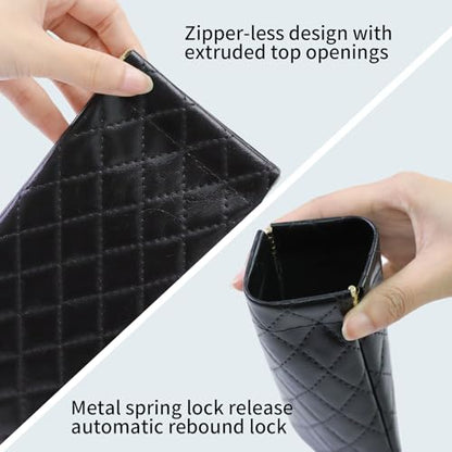Double Eyeglass Case Soft Dual Glasses Case for Women Men Travel Squeeze Top Sunglasses Cases Eyeglasses Pouch - color: Black+brown Diamond