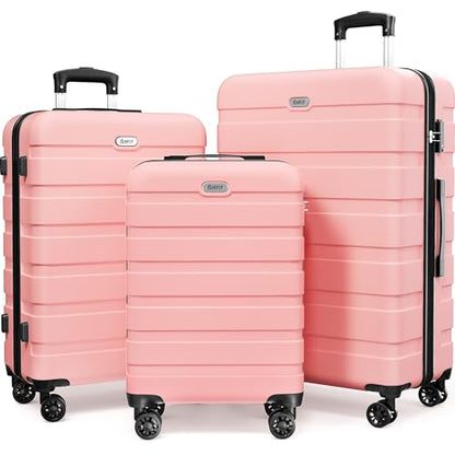 AnyZip Luggage Sets 3 Piece Hardshell Suitcase Set PC ABS Lightweight Travel Suitcases with 4 Double Spinner Wheels TSA Lock 20 24 28 Inch Pink - color: Pink, size: 3 piece set (20/24/28)