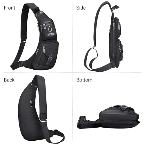 WITZMAN Slim Sling Bag for Men Crossbody Lightweight Chest Bag Casual - color: Black