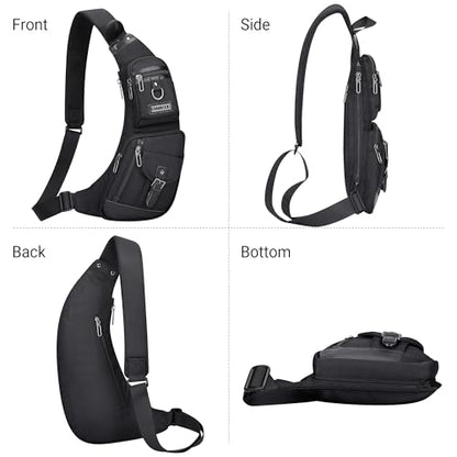WITZMAN Slim Sling Bag for Men Crossbody Lightweight Chest Bag Casual - color: Black