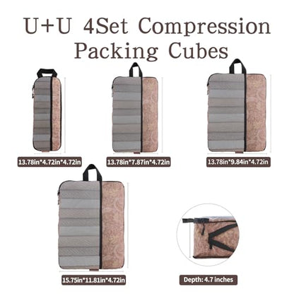 U+U 4 Set Compression Packing Cubes, Travel Organizers (Paisley Pattern) - color: Paisley Pattern, size: 4 Set