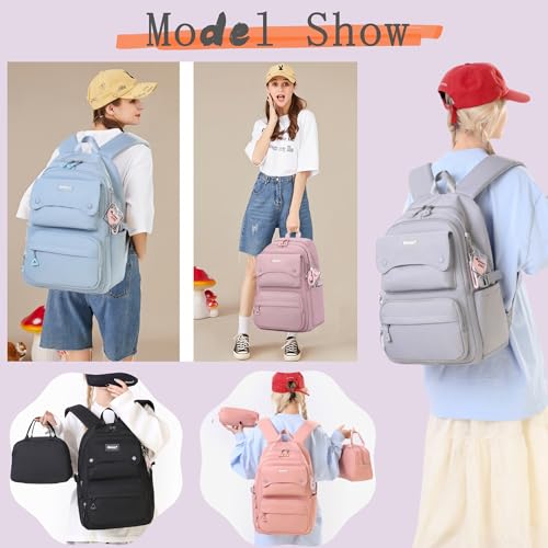 Bansusu 3Pcs Pink Kids Backpack and Lunch Bag Set for Girls, Solid Color School Bag Backpack with Lunchbox, Pink - color: 3pcs-pink