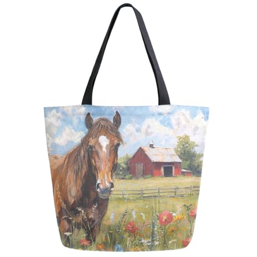 Chic Funny Cute Pattern Big Handle Extra Large Shoulder Tote Bag for Beach Travel Weekender Gym Grocery Shopping - style: Horse
