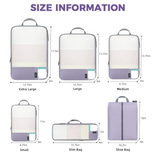 BAGAIL Lightweight Compression Packing Cubes for Travel, 6 Set,Dusty Purple - color: Dusty Purple
