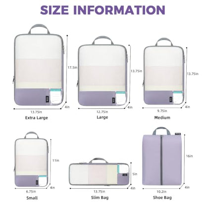 BAGAIL Lightweight Compression Packing Cubes for Travel, 6 Set,Dusty Purple - color: Dusty Purple