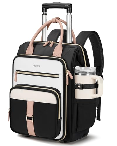 Ytonet Rolling Backpack for Women, 15.6 Inch Travel Backpack with Wheels - color: Black