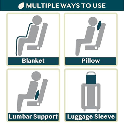 PAVILIA Travel Blanket Airplane Compact Pillow with Bag for Flights, Navy - color: Navy