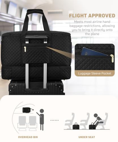 Overnight Bags for Women Travel Duffel: Weekender Bag with Shoe Compartment - color: 01-Black
