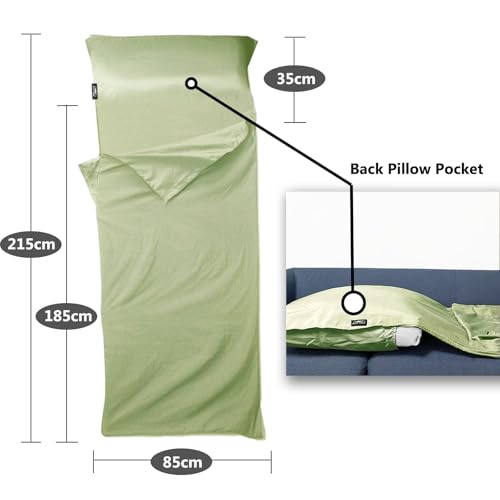 Frelaxy Sleeping Bag Liner, XL Travel Sheet for Camping, Hotels and Hostels - color: Light Green - No Zipper