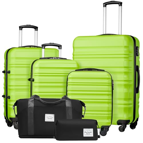 LONG VACATION Luggage Sets, 6 Piece, Hardshell Suitcase with Spinner Wheels - color: APPLE GREEN, size: 6-Piece Set