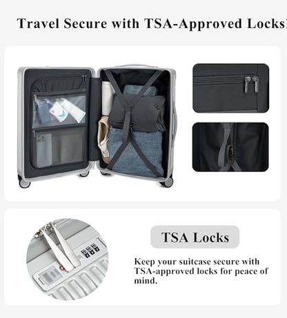 feilario Hardside Carry On Luggage, Zipper Closure, TSA Lock, USB Port - color: A-Silver (with zipper closure)